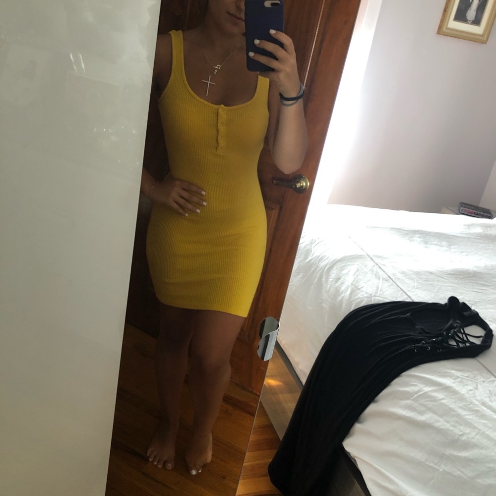 Yellow mustard mini dress